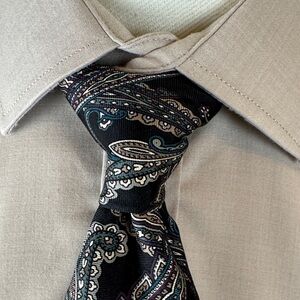 Robert Bradford Men’s Necktie XL Black, Turquoise & Tan Paisley Tie Made in USA